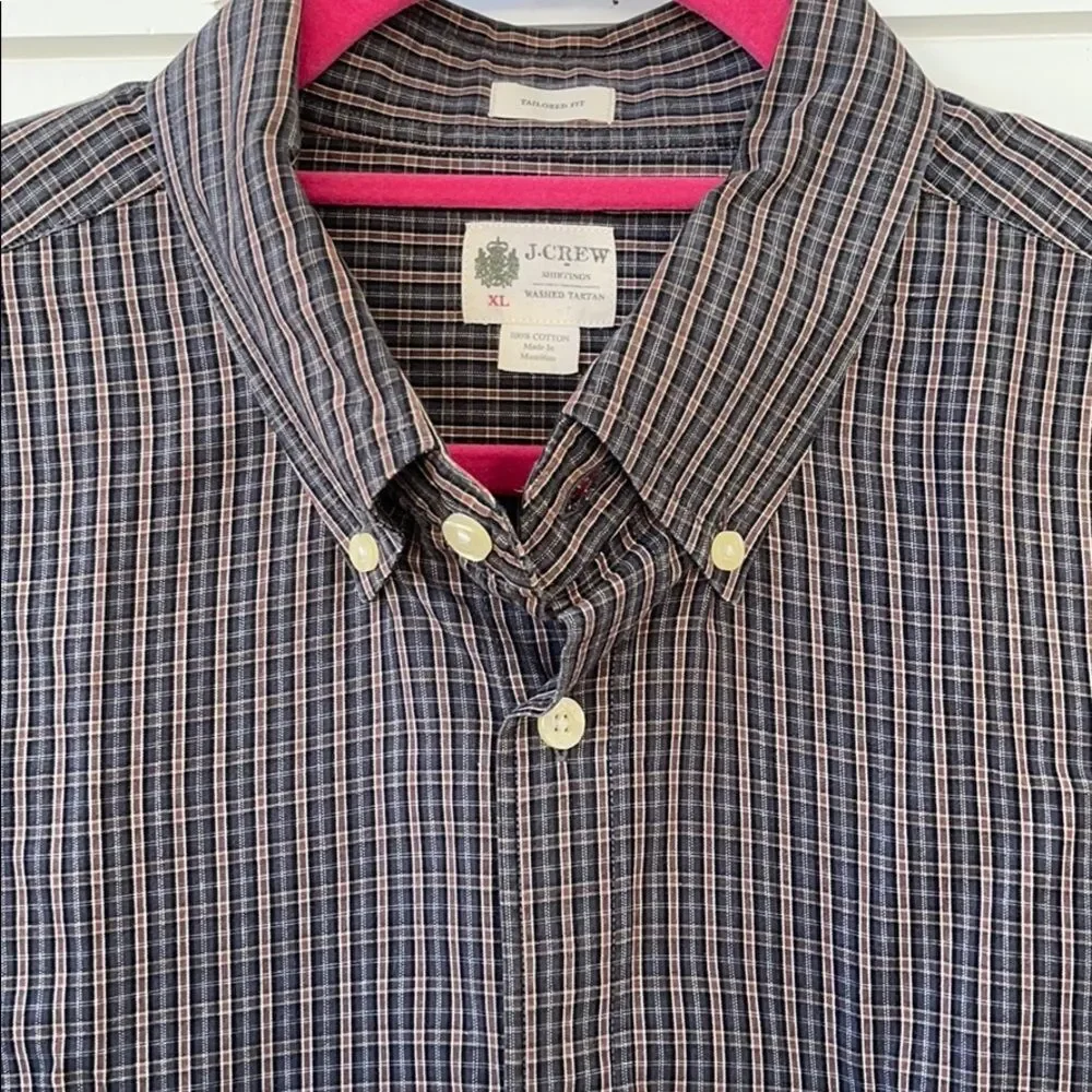 J Crew Washed Tartan Tailored Fit Plaid Shirt XL